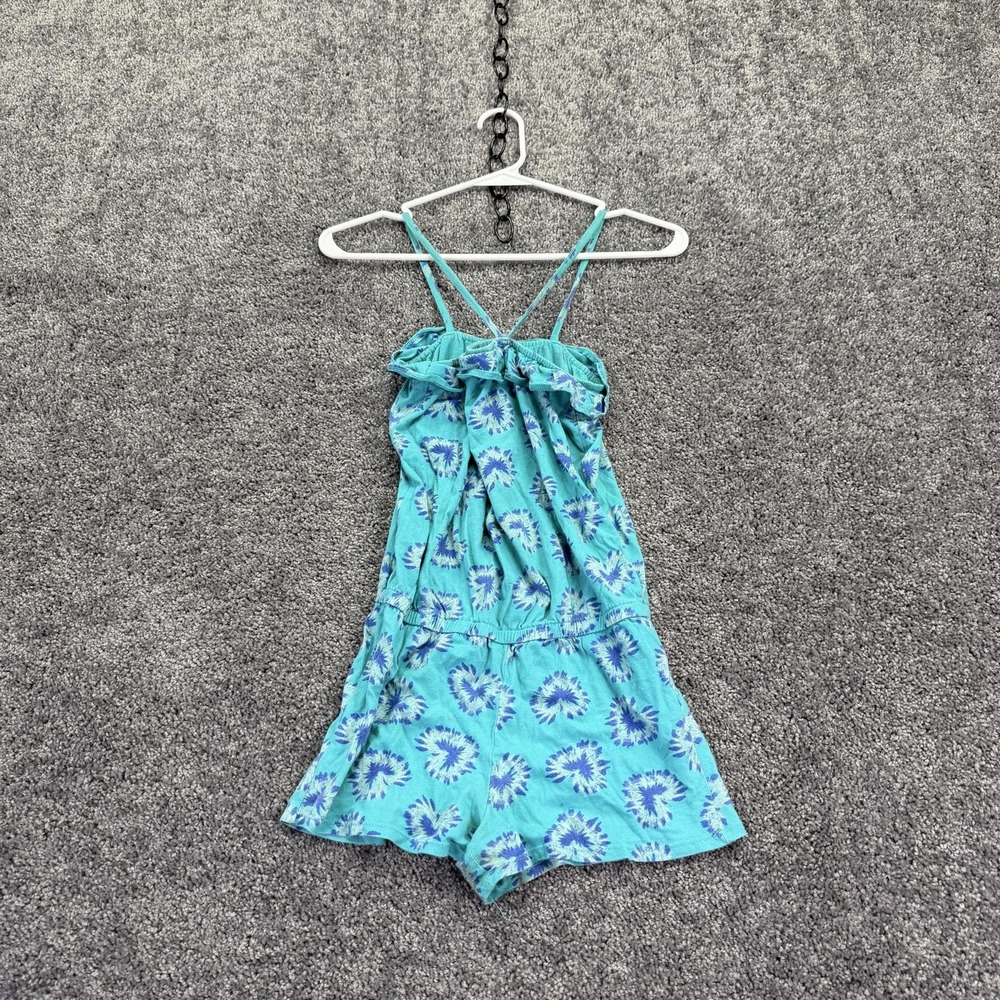 Faded Glory Romper Girls M 7-8 Blue Tie Dye Hearts Elastic Waist Summer Casual